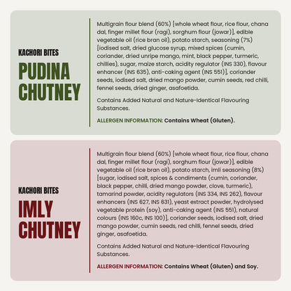 Anyway Kachori Bites Pudina Chutney and Imly Chutney ingredients