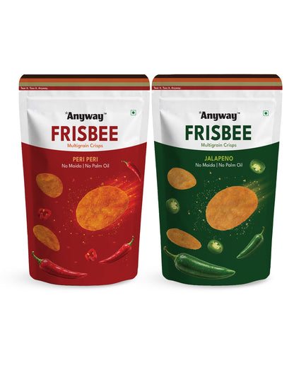 Anyway Frisbee Bestsellers — 6 standup packs: Peri Peri and Jalapeño multigrain crisps