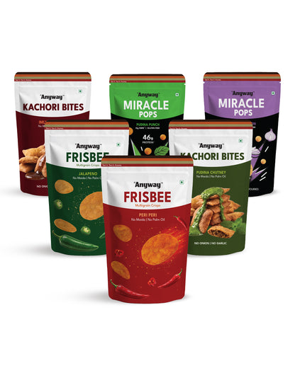 Anyway Bestseller Snack Box — Frisbee, Kachori Bites and Miracle Pops, 6 flavours in one box