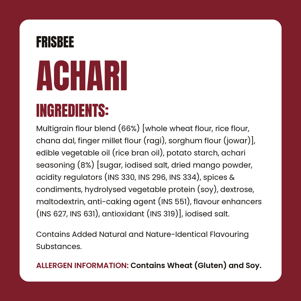 Anyway Frisbee Achari ingredients list