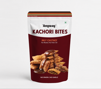 Anyway Kachori Bites Imly Chutney standup pack — no onion, no garlic, no maida, no palm oil