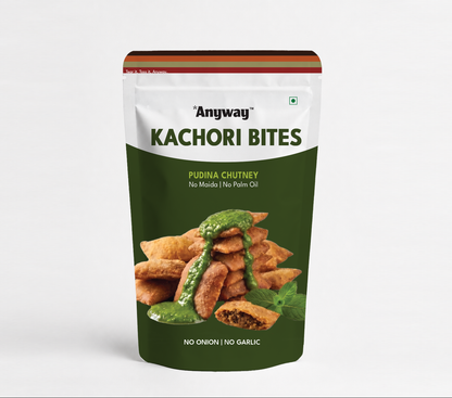 Anyway Kachori Bites Pudina Chutney standup pack — no onion, no garlic, no maida, no palm oil