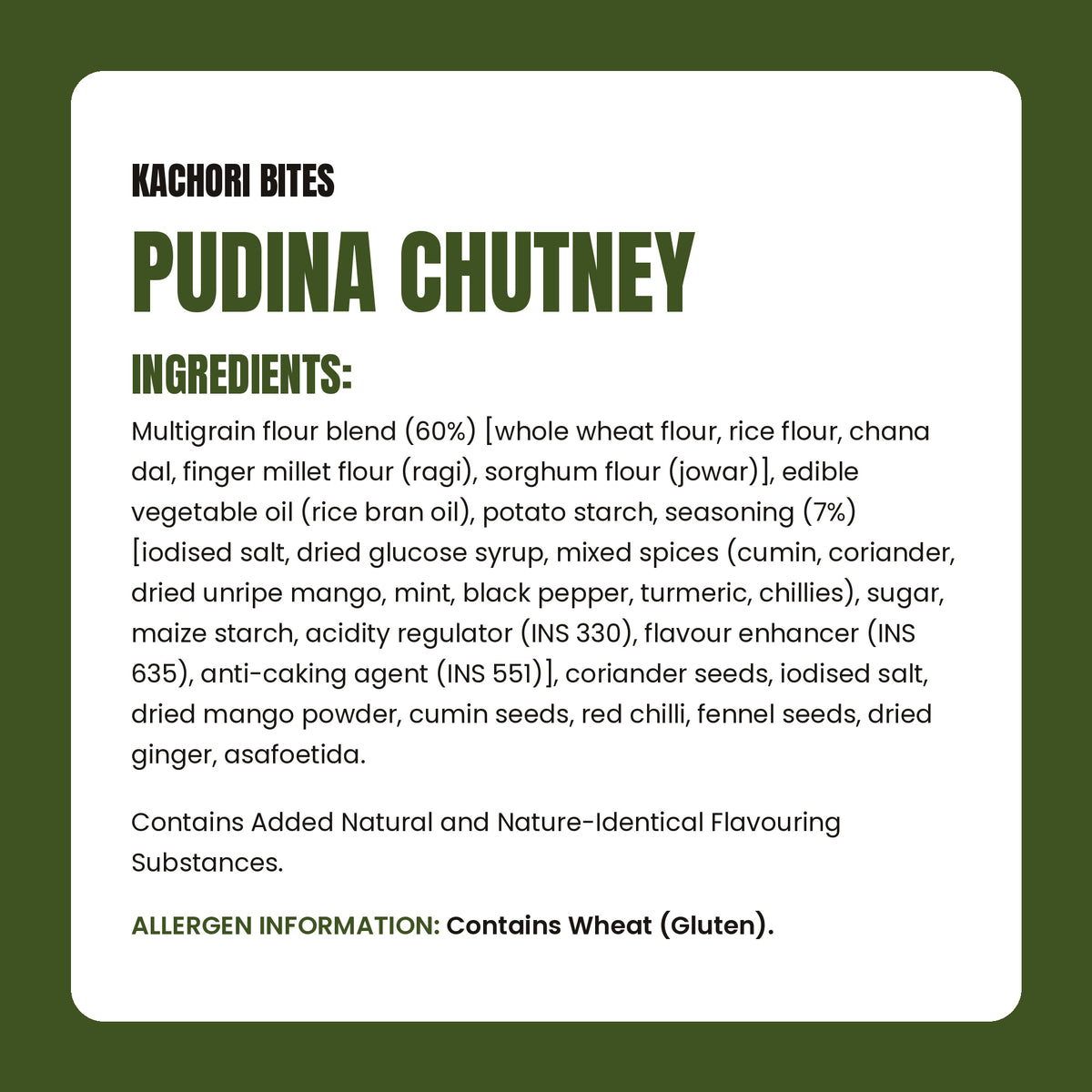Anyway Kachori Bites Pudina Chutney ingredients list
