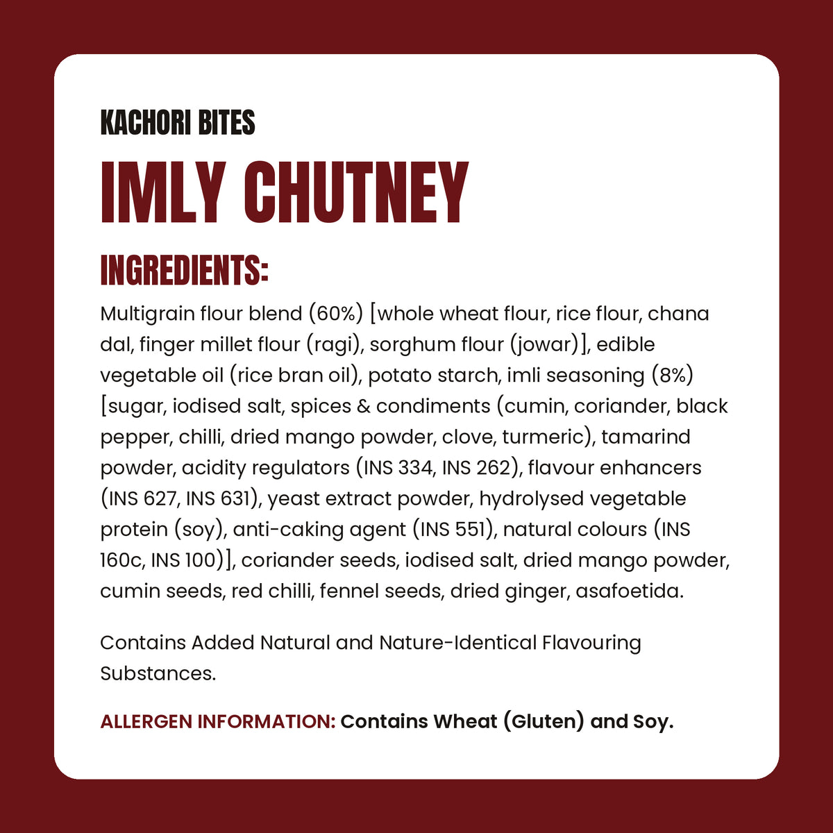 Anyway Kachori Bites Imly Chutney ingredients list