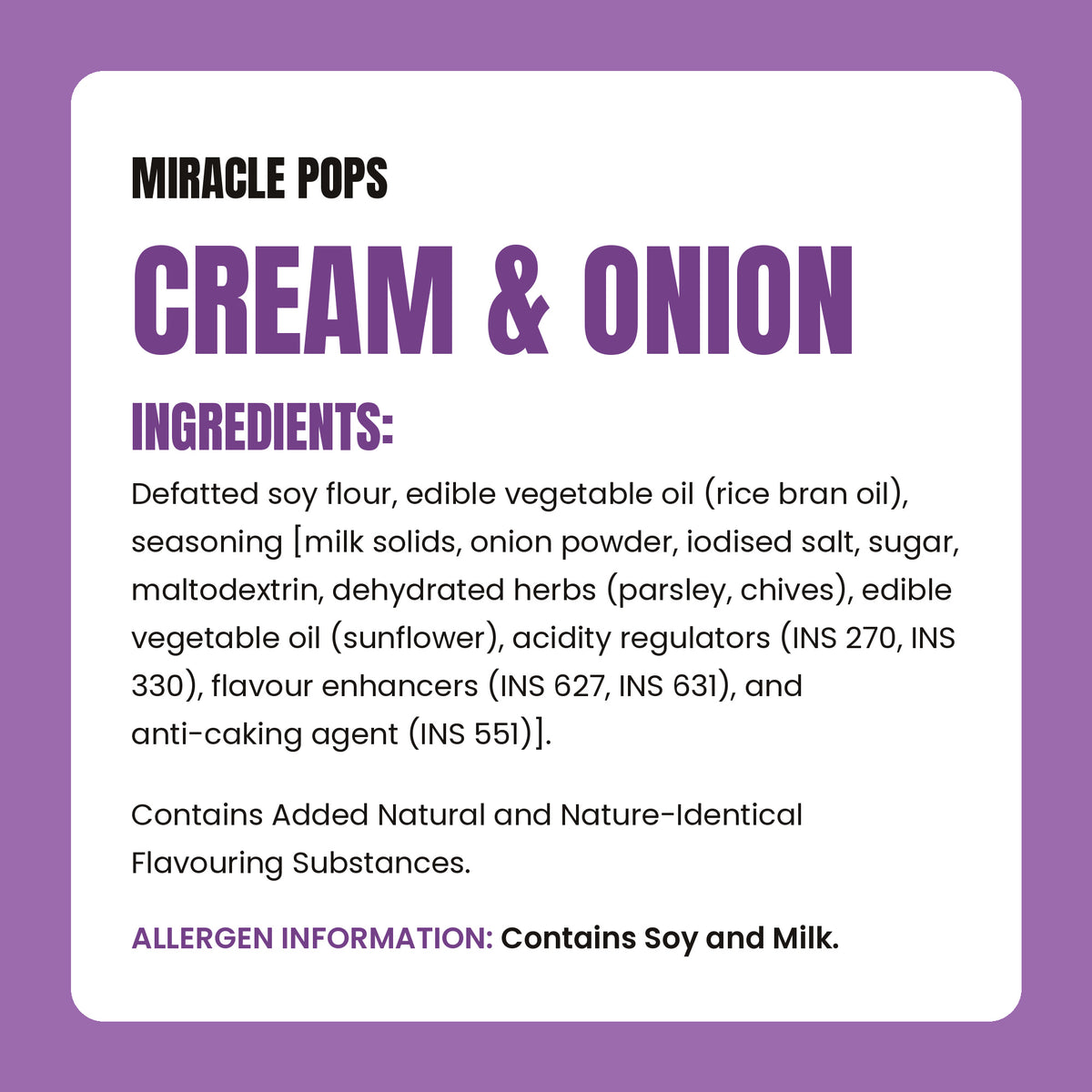 Anyway Miracle Pops Cream & Onion ingredients list