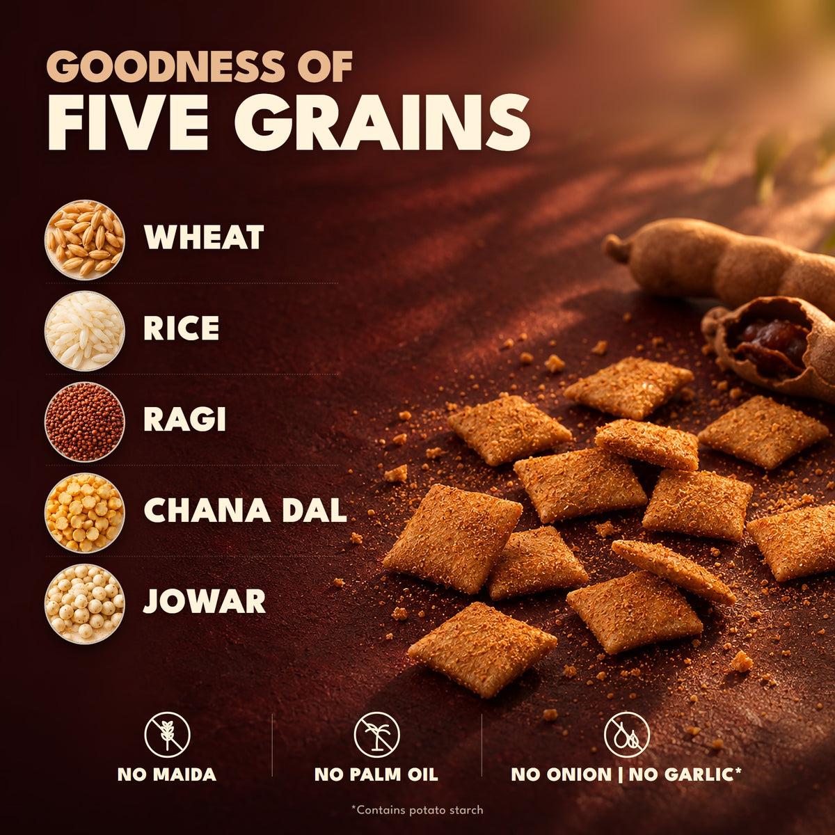 Anyway Kachori Bites made from five grains: wheat, rice, ragi, chana dal, jowar