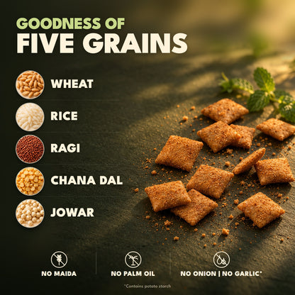 Anyway Kachori Bites made from five grains: wheat, rice, ragi, chana dal, jowar